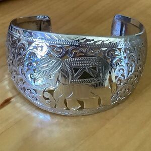 STERLING SILVER 925 GOLD PLATED ELEFANT FILIGREE WIDE LARGE BRACELET​​